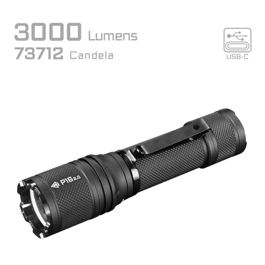 Lommelykt P16 2.0 Dual Tail Switch Tactical Flashlight with Three Modes