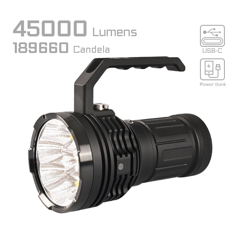 Lommelykt med hele 45000 Lumens X50 2.0 med power bank