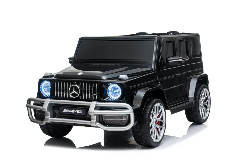 Barnebil Mercedes G63 AMG Exclusive el bil skinnseter 2 seter gummihjul
