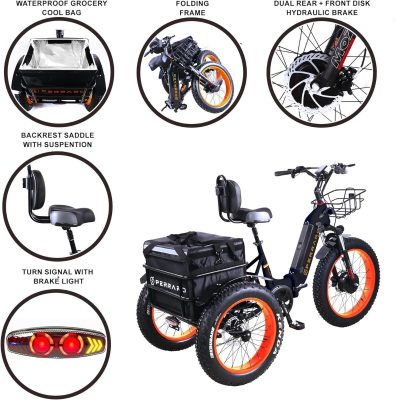 elektrisk trehjulssykkel fatbike 500W 48V 13AH ryggstøtte Polar Ultra