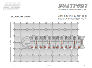BoatPort 5 Plus, grå, 560cm x 300cm, flytekapasitet 4791kg