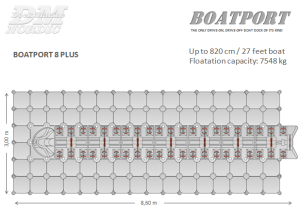 BoatPort 8 Plus, grå, 860cm x 300cm, flytekapasitet 7548kg