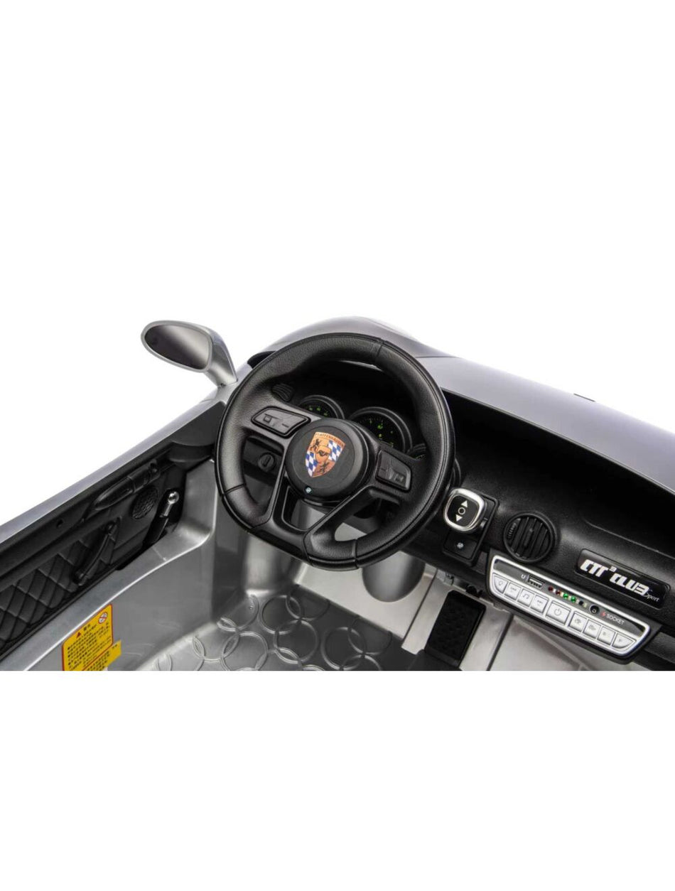 Porsche RUF Barnebil 12V gummidekk -Sølvmetallic