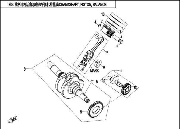 E04 Veivaksel, Stempel, Vekt