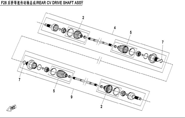 F28 CV Drivaksel, Bak