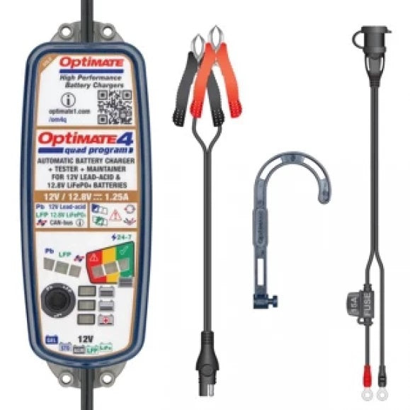 Batterilader 12V 1A Canbus/Syre/Lithium Også for Canbus el.systemer Optimate 4 Quad Premium