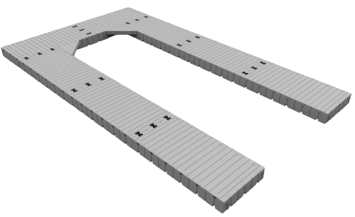 Marinabrygge Rotodock U-form 10,5x1,5 meter og 6x1,5 meter, flytekapasitet 10.800kg