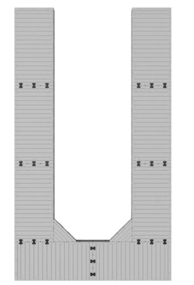 Marinabrygge Rotodock U-form 10,5x1,5 meter og 6x1,5 meter, flytekapasitet 10.800kg