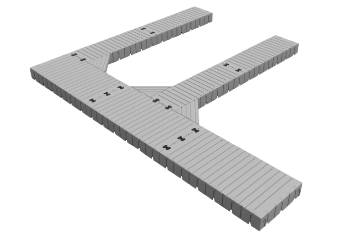 Marinabrygge Rotodock 9x1,5 meter m/2 vinger 6x1 meter, flytekapasitet 7.650kg