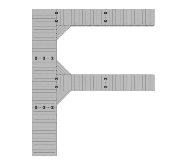 Marinabrygge Rotodock 9x1,5 meter m/2 vinger 6x1 meter, flytekapasitet 7.650kg