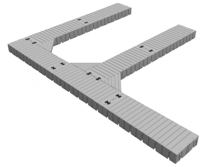 Marinabrygge Rotodock 9x1 meter med 2 vinger 6x1 meter, flytekapasitet 6.300kg