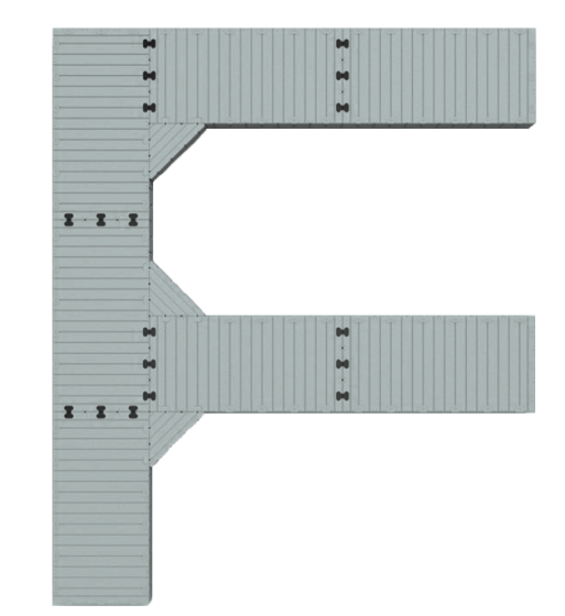 Marinabrygge Rotodock 9x1,5 meter m/2 vinger 6x1,5 meter, flytekapasitet 9.450kg