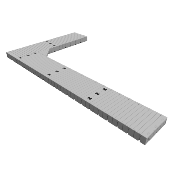 Marinabrygge Rotodock L-form 10,5x1,5 meter og 6x1,5 meter, flytekapasitet 6.750kg