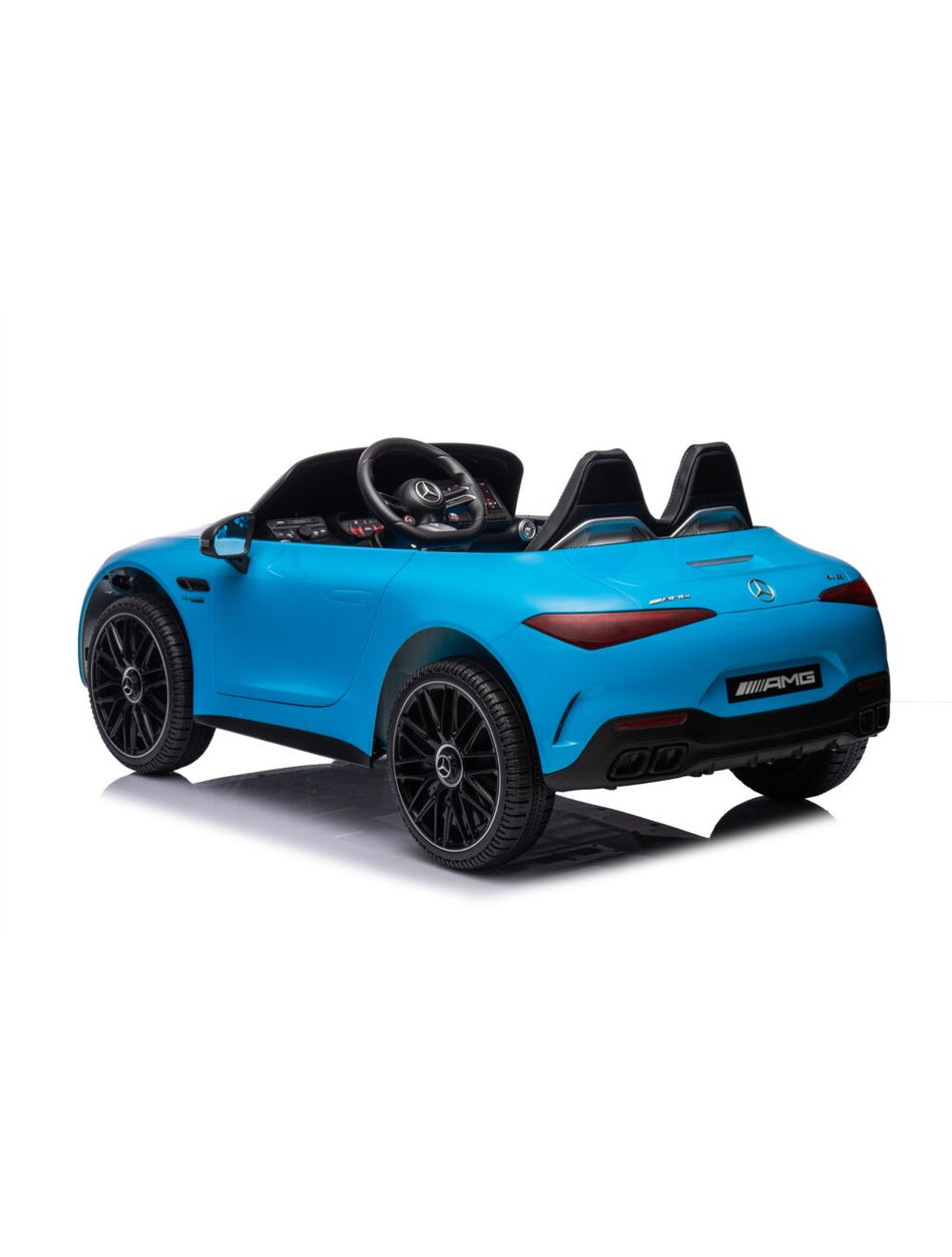 Barnebil Mercedes SL63 AMG gummihjul, skinn og blå lakk