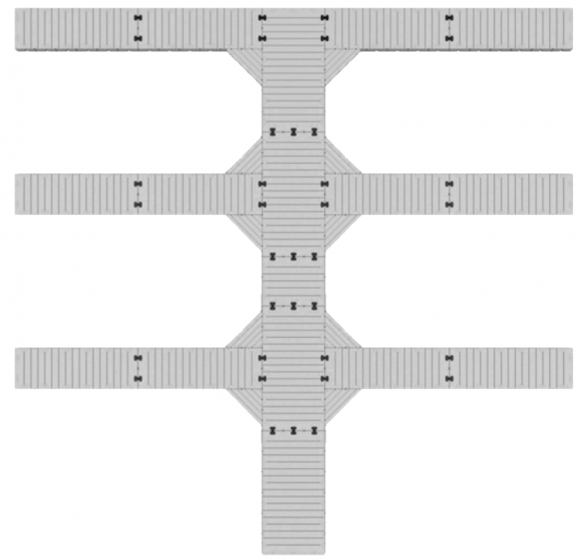 Marinabrygge Rotodock 13x1,5 meter m/6 vinger 6x1 meter, flytekapasitet 16.650 kg