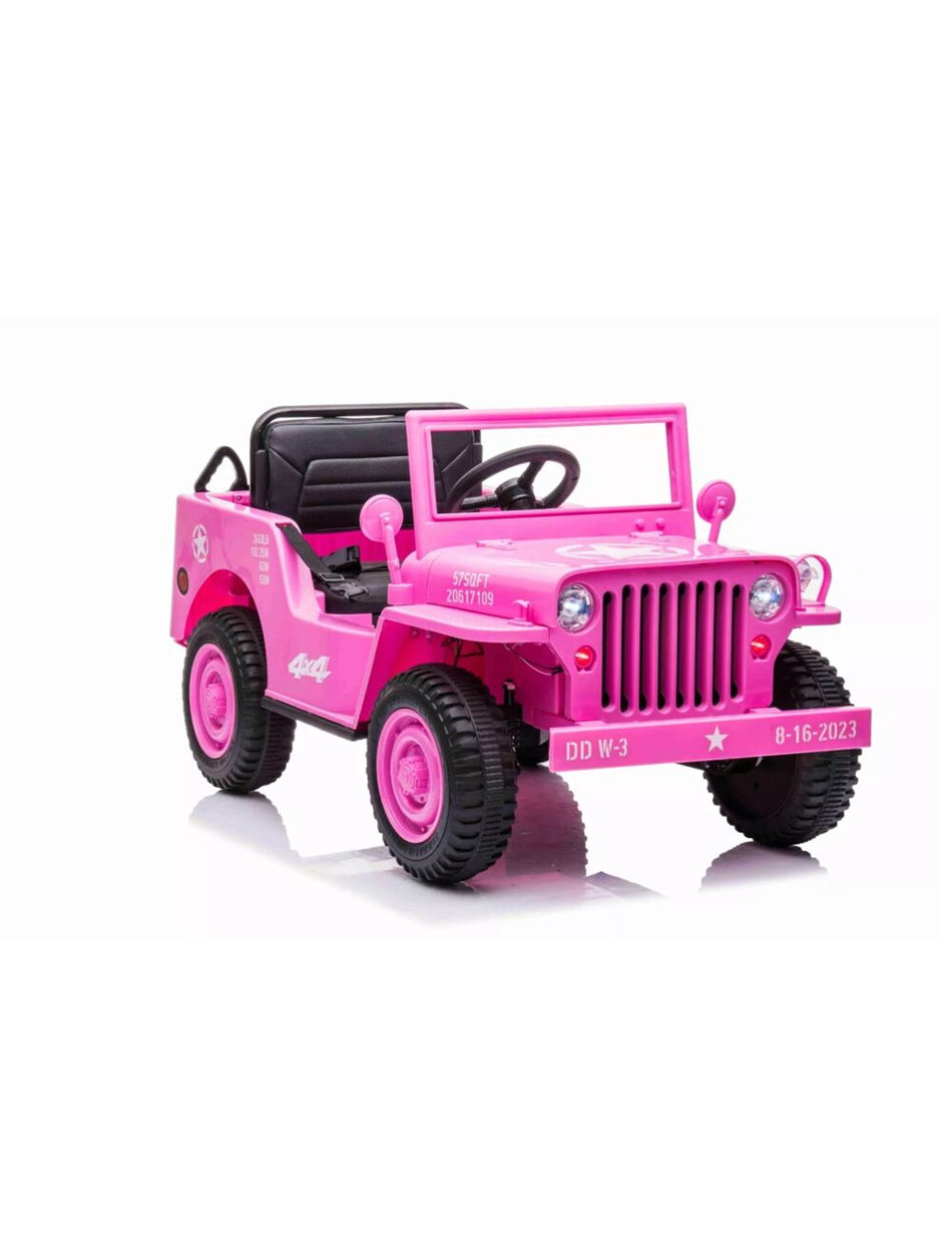 Pink Willys Jeep elektrisk barnebil 12v