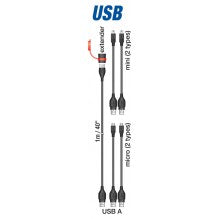 USB sett m/USB mini (2) og micro kabel (2)