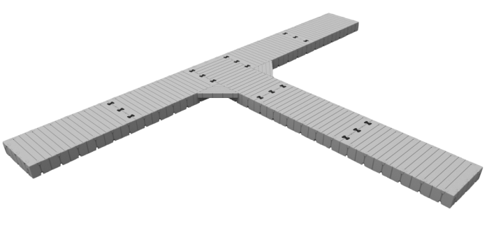 Marinabrygge Rotodock T-form 9x1,5 meter og 13,5x1,5 meter, flytekapasitet 9.450kg